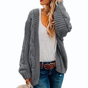 Gray Chunky Cableknit Open Front Cardigan Small